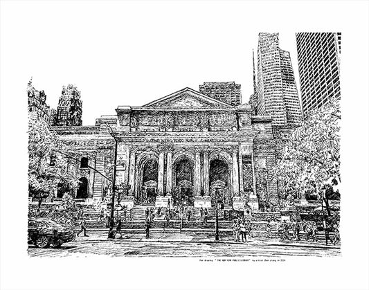 Pen drawing "New York Public library-NYC"