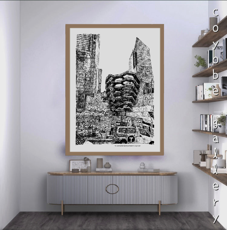 Pen drawing "Hudson Yards The Vessel - NYC"