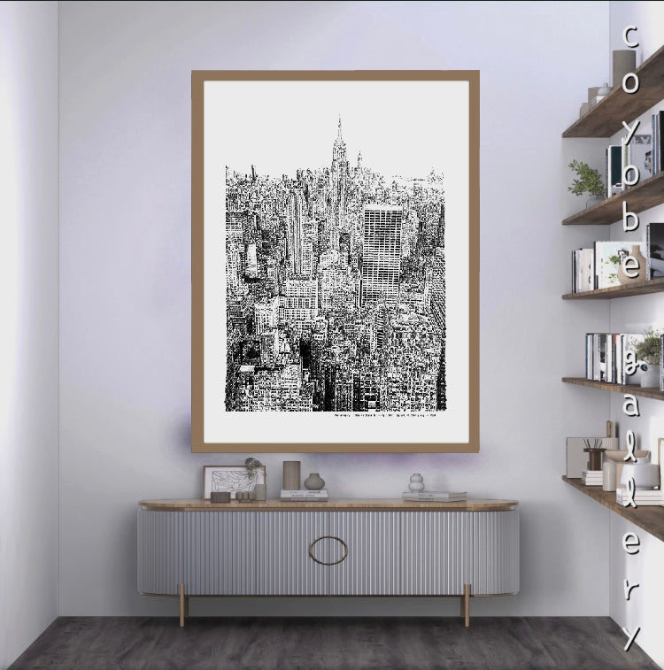 Pen drawing "Empire State Building Aerial View-NYC"