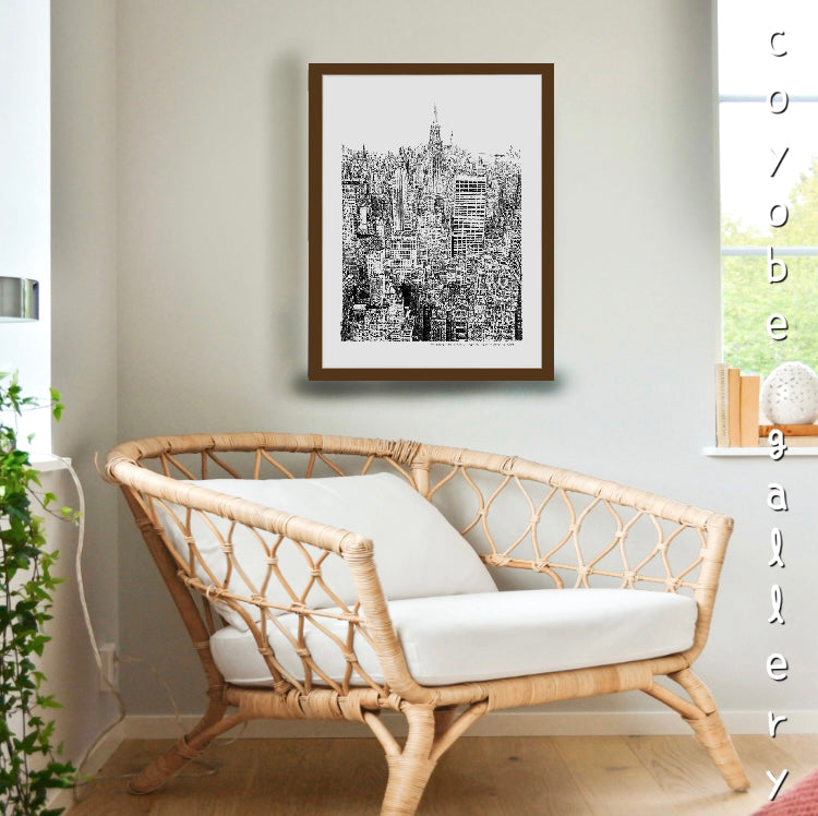 Pen drawing "Empire State Building Aerial View-NYC"