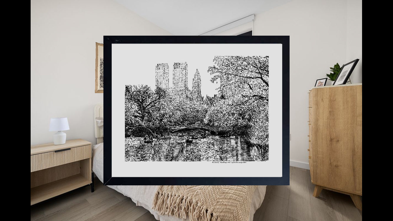 Pen drawing "Bow Bridge-NYC"
