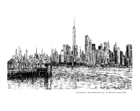 Pen drawing “ South Line-NYC” by Artist Zhen Jiang