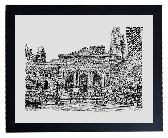 Pen drawing "New York Public library-NYC"